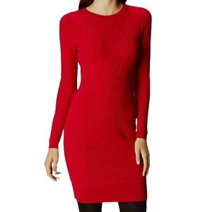 Karen Millen Red Graphic Rib Knit Bodycon Dress